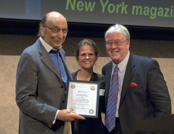 2011 "Unsung Hero of the Upper West Side" Milton Glaser with event emcee Bobby White and LW! President Kate Wood