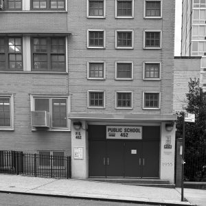 B&W Photo of Entrance to PS 452, the former PS 191 at 210 West 61st Street