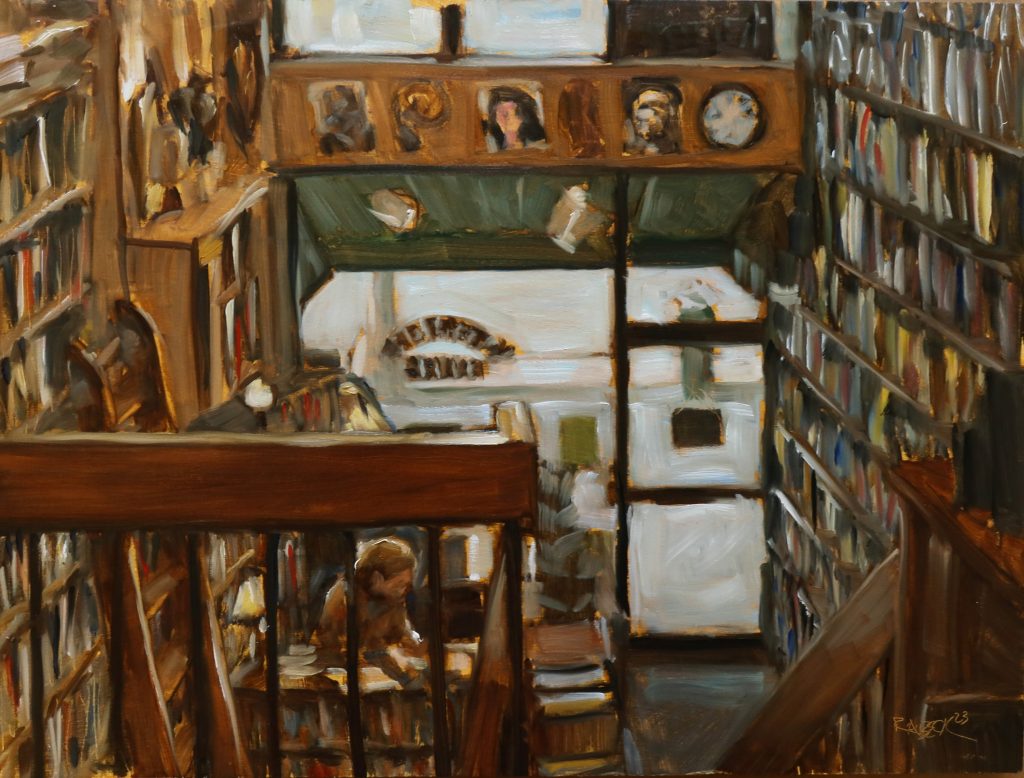 Robert Beck oil painting of Westsider Rare and Used Books
