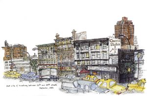 Color Painting by Jill Gill, West 67-68th Street Along Broadway