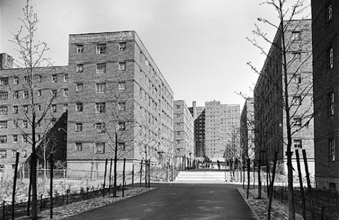 B&W Photo of Amsterdam Houses from the The New York City Housing Authority Collection, LaGuardia & Wagner Archives