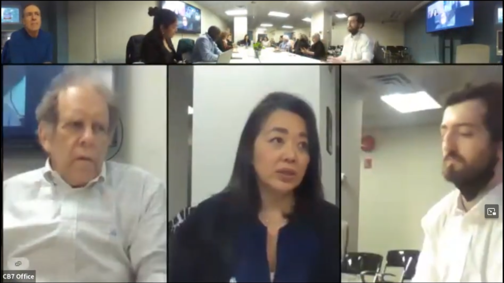Still image from CB7's Housing and Land Use Committee meeting on May 21, 2025